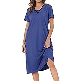 Chunoy Sleepshirt Dress for Womens Short Sleeve Nightgown Button Henley Sleepwear Gown Lounge Night Dress