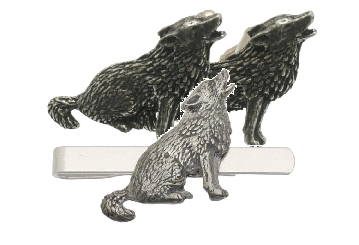 Wolf Cufflinks and Tie Bar Slide Gift Boxed Set 398