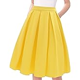 Tandisk Women's Vintage A-line Printed Pleated Flared Midi Skirt with Pockets