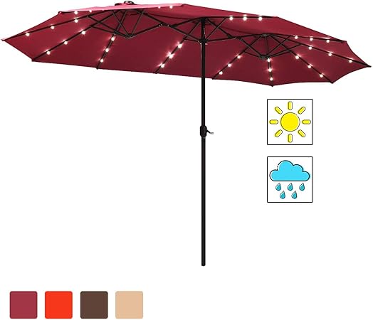 Amazon Com Tangkula 15 Ft Solar Led Patio Double Sided Umbrella Outdoor Extra Large Market Umbrella With 36 Led Lights Solar Powered Led Umbrella With Crank Handle 12 Ribs Solar Outdoor Twin Table