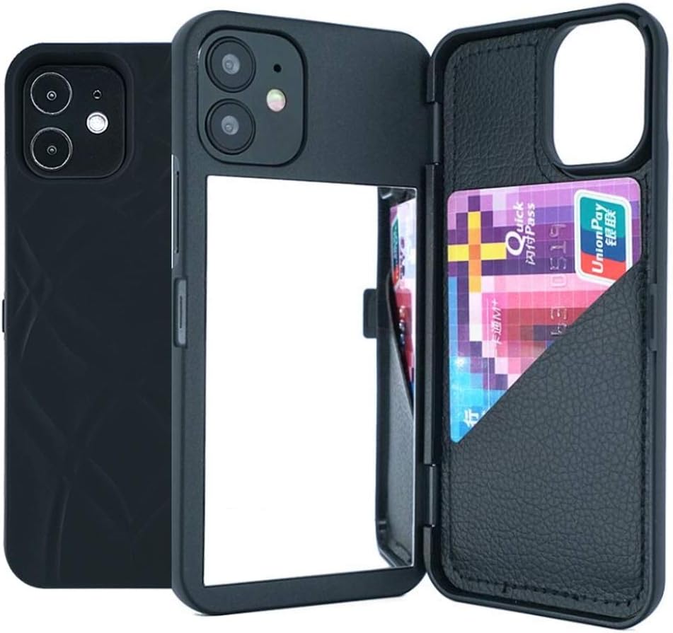 Amazon Com Iphone 12 Mini Case W7etben Hidden Back Mirror Wallet Case With Stand Feature And Card Holder For Apple Iphone 12 Mini 5 4 Inch Black