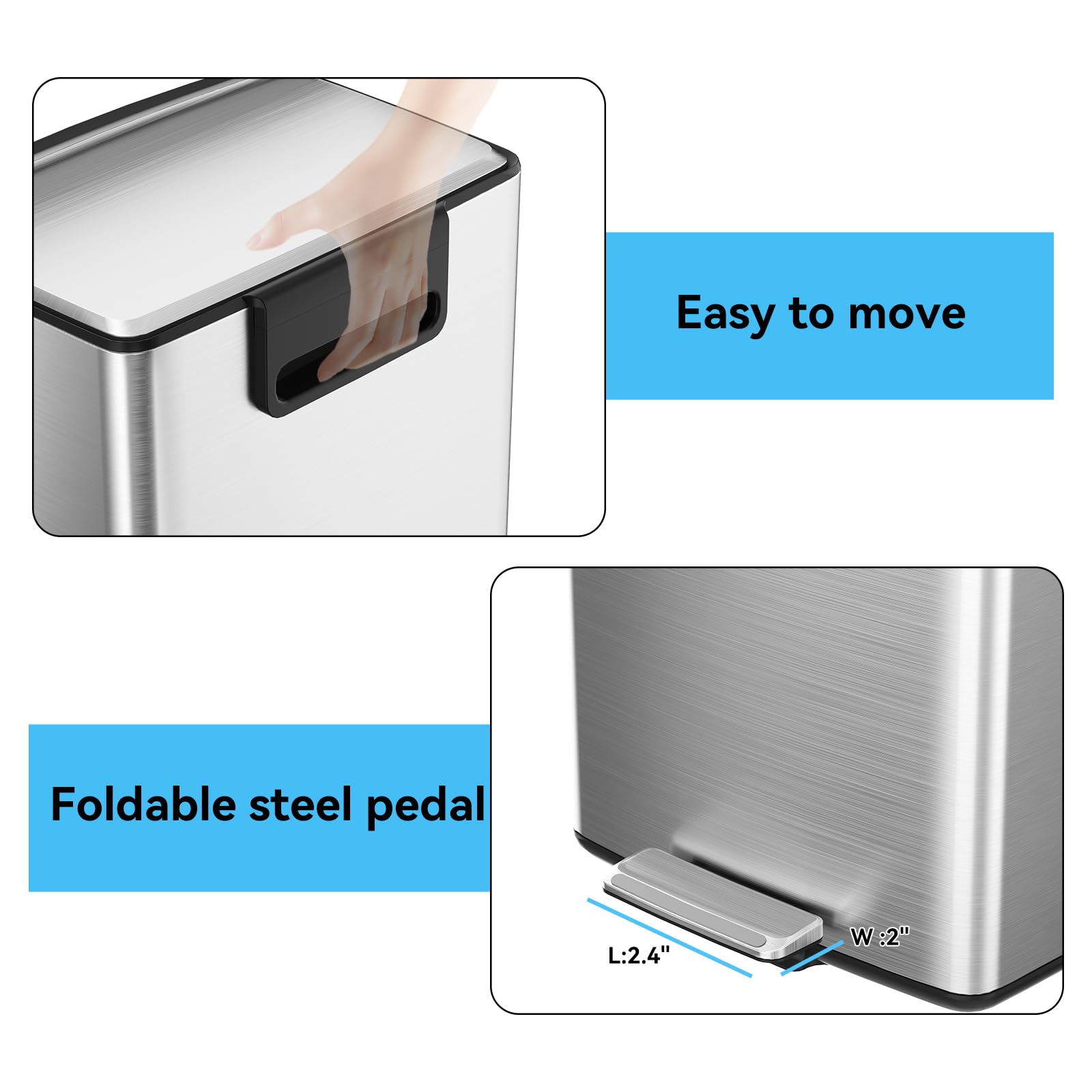 mVm 10.6 Gallon Kitchen Step Trash Can, Soft-Close and Foldable Foot Pedal Heavy Duty Bin for Offices Dorms Home Rooms (Gray)