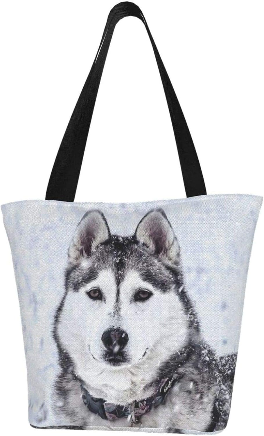 Husky Canvas Tote Bag With Zipper And Inner Pocket Reusable