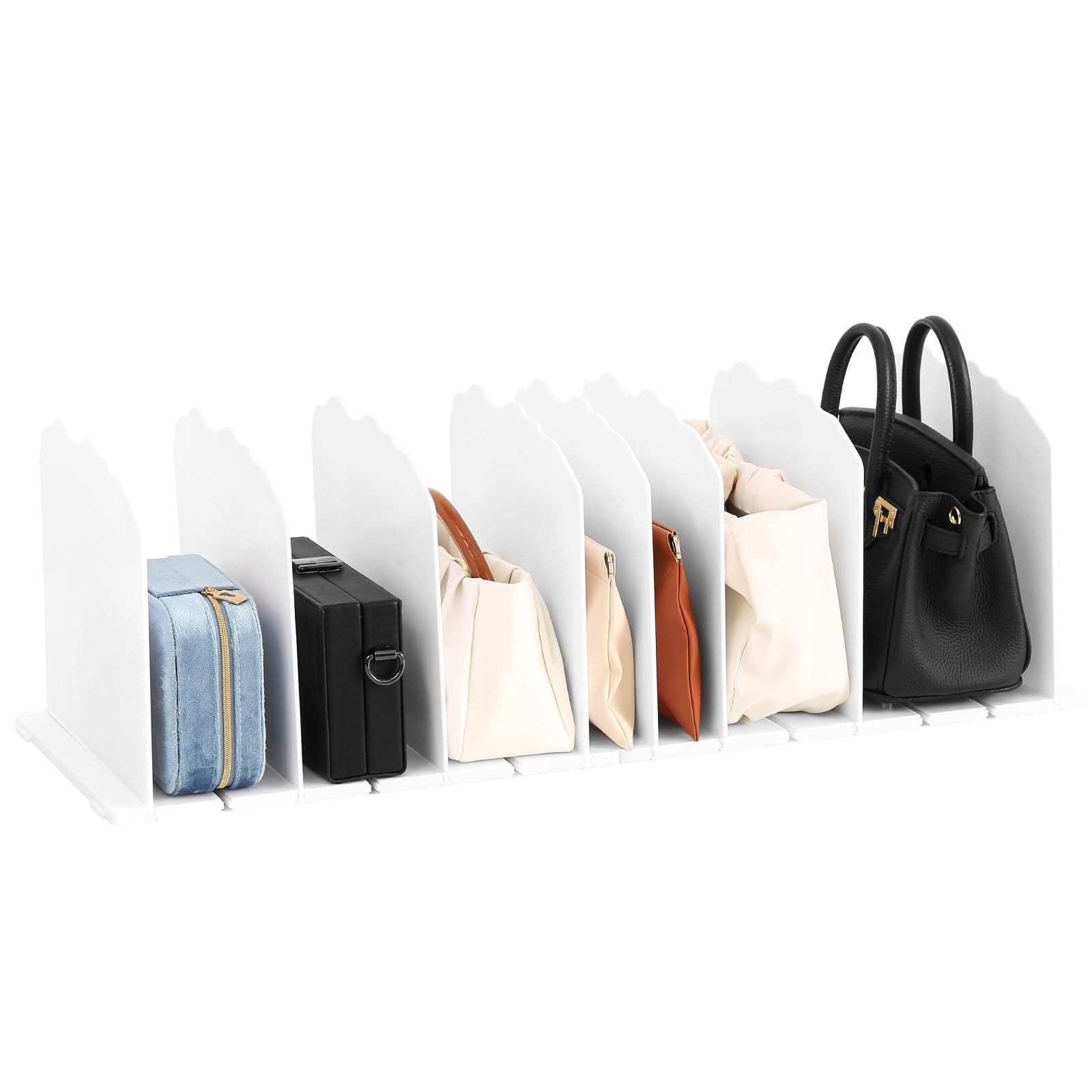 Fangoo 8 PCS Adjustable Handbag Storage Organiser Shelf Dividers for Wardrobe Shelf Separator Purse Organizer White Shelf Closets for Bedroom Kitchen Office Cabinet Shelves