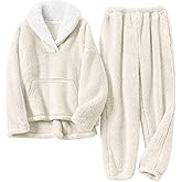 Rousytn Girls Fuzzy Fleece Pants Set Winter Fluffy 2 Piece Outfits Flannel Pullover Sweatshirt Sets Sweatsuit 5-6 Years, Beige