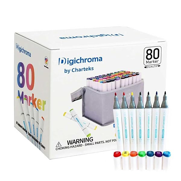 CHARTEKS 80 COLORS ART MARKERS, DUAL TIPS DRAWING...