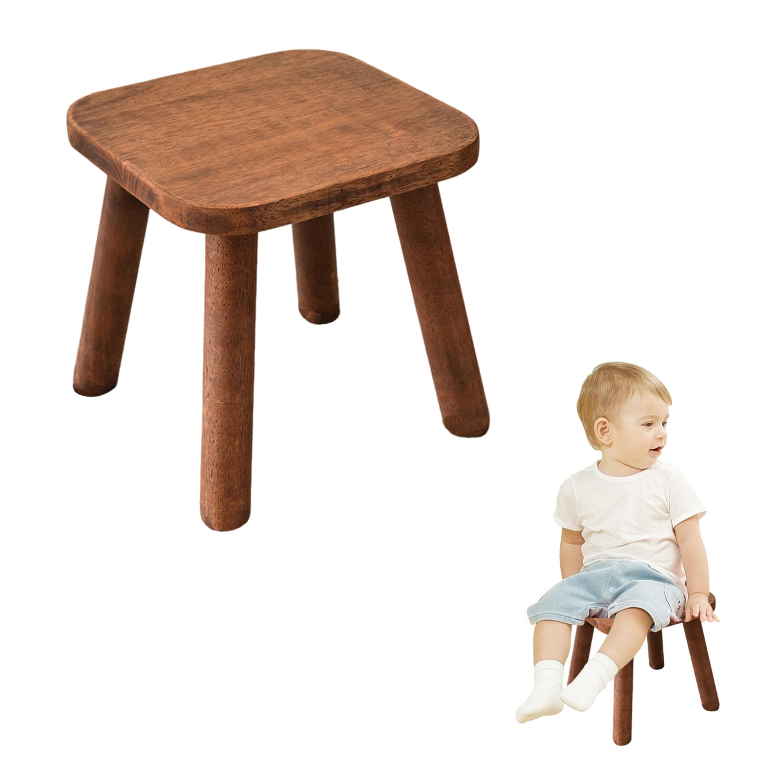 BigKing Children's Small Bench Square Stool, Household Wood Stools, Walnut Wooden Step Stool, Cute Child Seat, DIY Furniture Stool for Living Room Bathroom (Solid wood legs, 24x24cm)