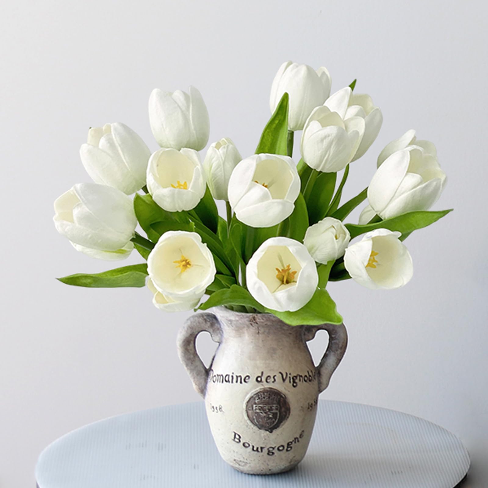 Photo 1 of ZYTUYO 20 PCS Fake Tulips White Artificial Flowers 13" Real Touch Tulips Mix Tulip Bulbs Wedding Bouquet for Xmas Home Spring Flower Decor New Year Easter
