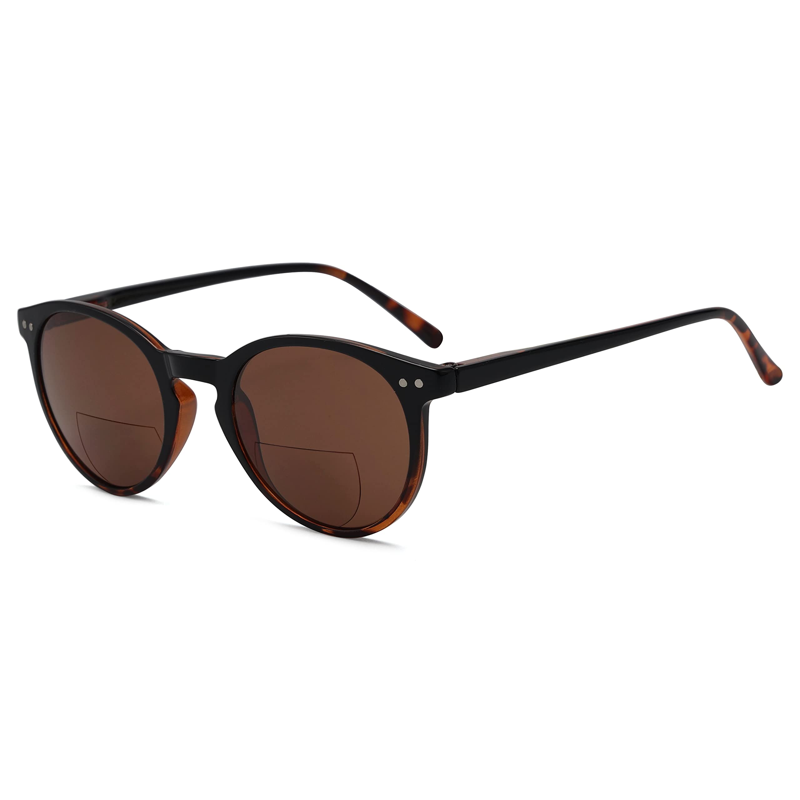 Eyekepper Key Hole Style Spring-Hinged Round Bifocal Sunglasses Sunshine Readers Black-Tortoise +2.00