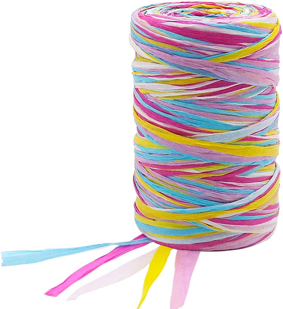 Vivifying Colorful Raffia Ribbon, 328 Feet Matte Paper Ribbon for Gift Wrapping, Craft, Christmas, Wedding, Birthday, Party