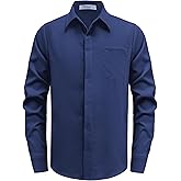 Arshiner Boys Long Sleeve Dress Shirt Solid Button Down Shirts School Formal Uniform Shirts with Pocket for 5-12 Years