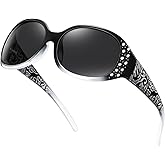 HAOLOTA Polarized Sunglasses for Women, Rhinestone Wrap Around Sunglasses with UV400 Protection