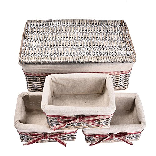 Labyrinen 4PCS Covered Rattan Storage Box, Collection Basket of Household Sundries, Drawer Storage Box, Wardrobe Basket, Key Remote Control Storage Basket