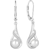 STARNNY Pearl Earrings for Women 925 Sterling Silver Freshwater Cultured Pearl Leverback Dangle Earrings