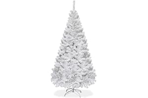 JUBOO SPSUPE 5FT White Artificial Christmas Tree, Realistic Christmas Tree with PVC Branch Tips, Metal Base, Suitable for Shopping Mall, Home and School Holiday Decoration (5FT)