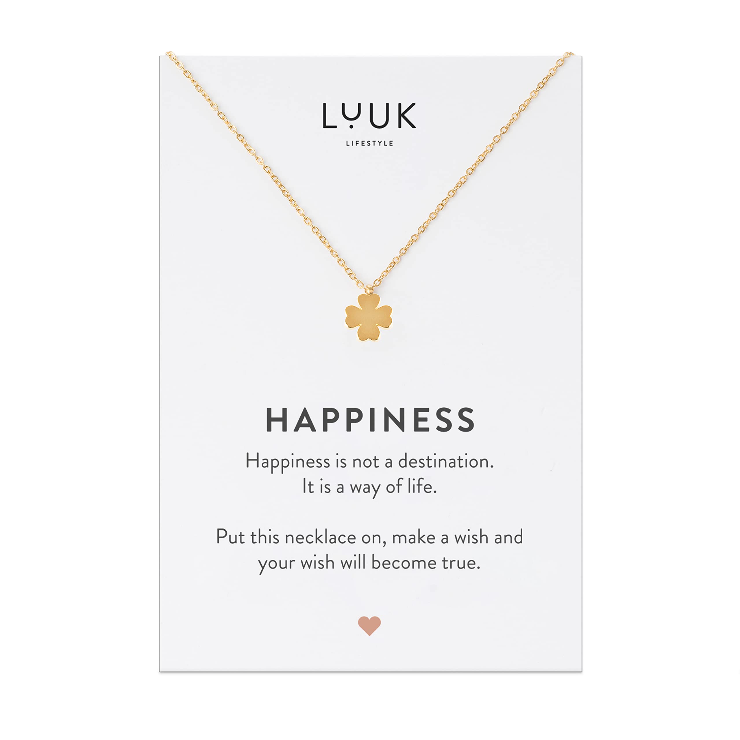 LUUK LIFESTYLE Stainless Steel Pendant Necklace for Women Waterproof 50cm Chain Modern Necklace Gift for Her Gold Four Leaf Clover — image 1