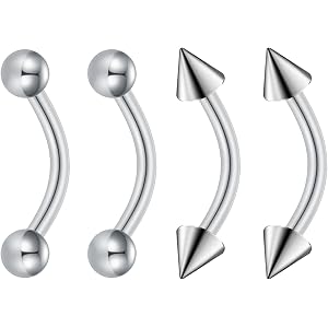 FECTAS 4PCS Curved Barbell Piercing Jewelry, 14G Surgical Steel Eyebrow Rook & Belly Rings with Ball & Arrow Ends, 10mm Weara