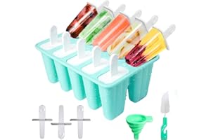 Popsicle Molds 10 Cells, Silicone Ice Cream Mould with Sticks, Non-Stick Ice Lolly Mold with Silicone Funnel and Brush, BPA F