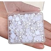 6/8/10mm White Flat Back Pearl Half Round Pearls Beads Satin Luster Loose Beads Gems for DIY Craft Loose Beads + Plastic Box 290Pcs (White)