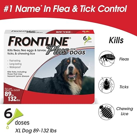 Frontline Plus For Dogs Extra Large Dog 89 To 132 Pounds Flea And Tick Treatment 6 Doses