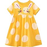 HILEELANG Toddler Girls Short Sleeve Dress Easter Cotton Casual Summer Appliques Shirt Jersey Dresses