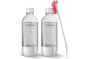 Sodastream 2 Pack White Premium Soda Seltzer Water Bottles Carbonating Bundle with Kidscare Brush Soda Stream CO2 Sparkling