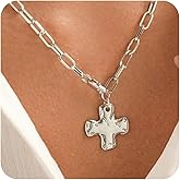 Chunky Gold Silver Cross Necklace for Women Trendy, Thick Golden Hammered Bold Statement Charm Cross Pendant Necklaces, Non Tarnish Vintage Paperclip Herringbone Snake Choker Chain Valentine's Day Jewelry Gift