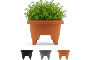 Bloem 12" Terra Cotta Resin Deck Rail Round Planter, 9" H, 12" L, 12" W, Fits Rail Sizes Between 3.25" - 3.75" Wide