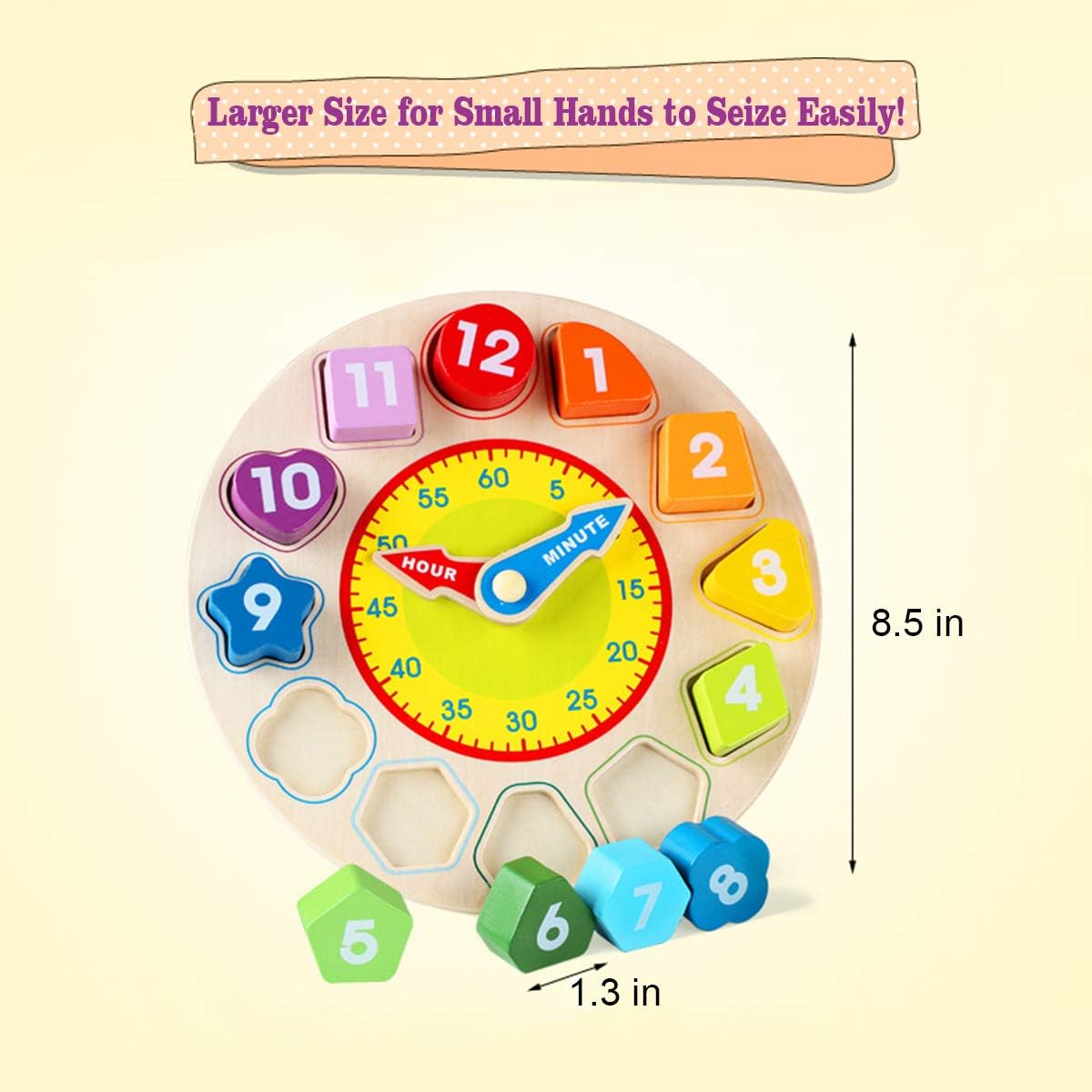 N2 Time Clock Toy for Kids Wooden Time Learning Shape Sorting Color Game Montessori Early Education Math Set Kid Jigsaw Play Tool Preschool Toddler Puzzle Toy Gift for Boys Girls Birthday Age 3 4 5 6: Toys & Games