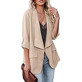 Womens Casual Blazer Jackets Roll Up Long Sleeve Open Front Work Office Business Blazers with Pockets