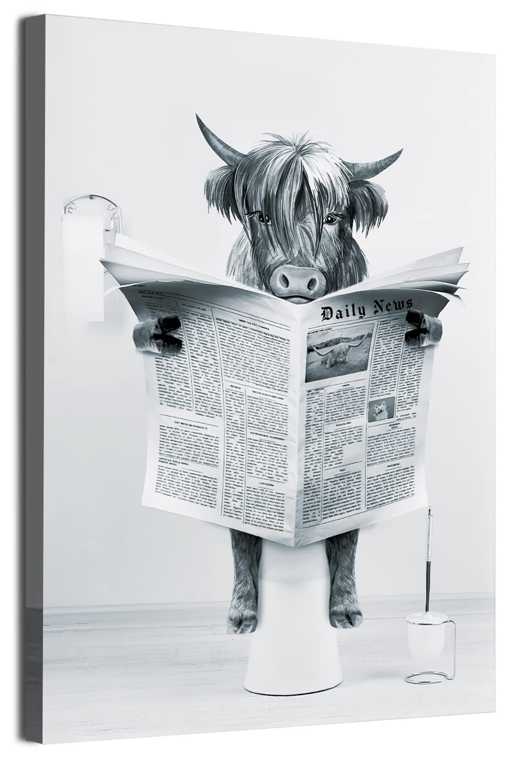 ZFTCN Funny Newspaper Animal Wall Art, Animal Wall Pictures on Toilets, Black and White Canvas Pictures, Bathroom, Bedroom Decoration, Frameless (Black and White, 60 x 90 cm)