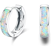 CUOKA MIRACLE 925 Sterling Silver Opal Hoop Earrings for Women - Opal Hinged Huggie Hoops, Hypoallergenic Small Hoop Earrings for Sensitive Ears, Dainty Everyday Jewelry Birthday Christmas Gift