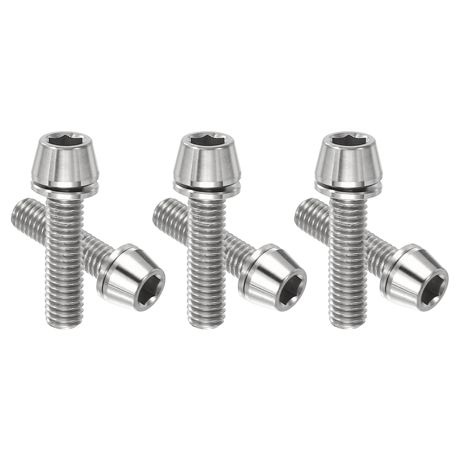 PATIKIL M5x20mm Titanium Bicycle Stem Bolt, 6 Pack Hex Tapered Head Bolt Mountain Bike Screw Replacement with Washer for Bicycle Stem Parts, Silver Tone