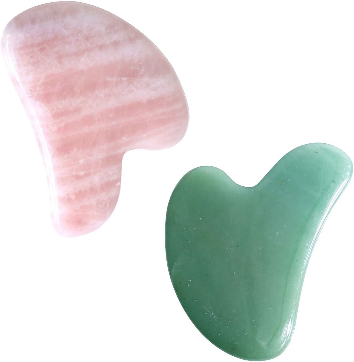 JoviviJOVIVI Gua Sha ose Quartz Green Aventurine Jade Guasha Massage Tool Set, Handmade Natural Heart-Shape Guasha Stone Scraping Board for Facial Body Skincare Spa Acupuncture Therapy (2pc/Set)