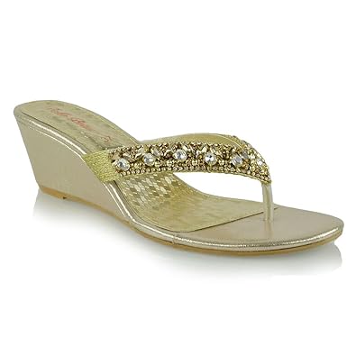 low wedge diamante sandals
