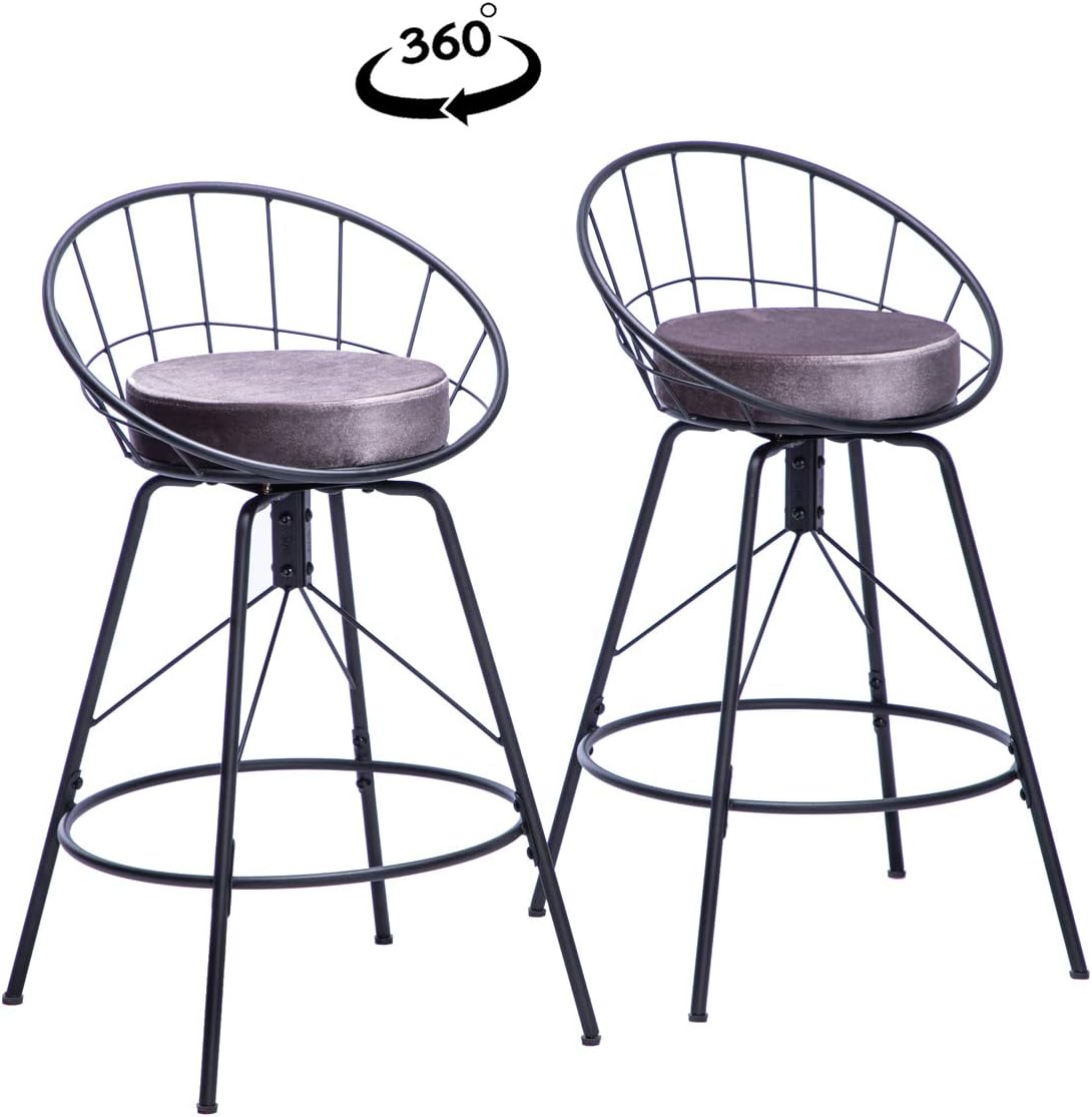 Awonde 24 inch Swivel Bar Stools Set of 2 Counter Height Barstools with Back (Black Legs)