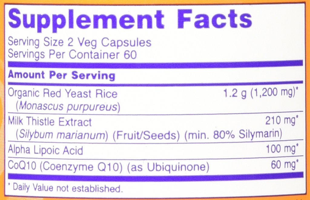 NOW Foods 600mg Red Yeast Rice & 30mg Coq10, 120 caps (pack of 2)
