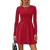 PRETTYGARDEN Women's Long Sleeve Mini Dresses 2026 Spring Casual Pleated A Line Party Cocktail Short Babydoll Dress Pocket