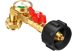 GasSaf Propane Refill Adapter, 20lb to 1lb Converter with Gauge Valve Suitable for Weber Q Series Grills, Heaters, Portable C