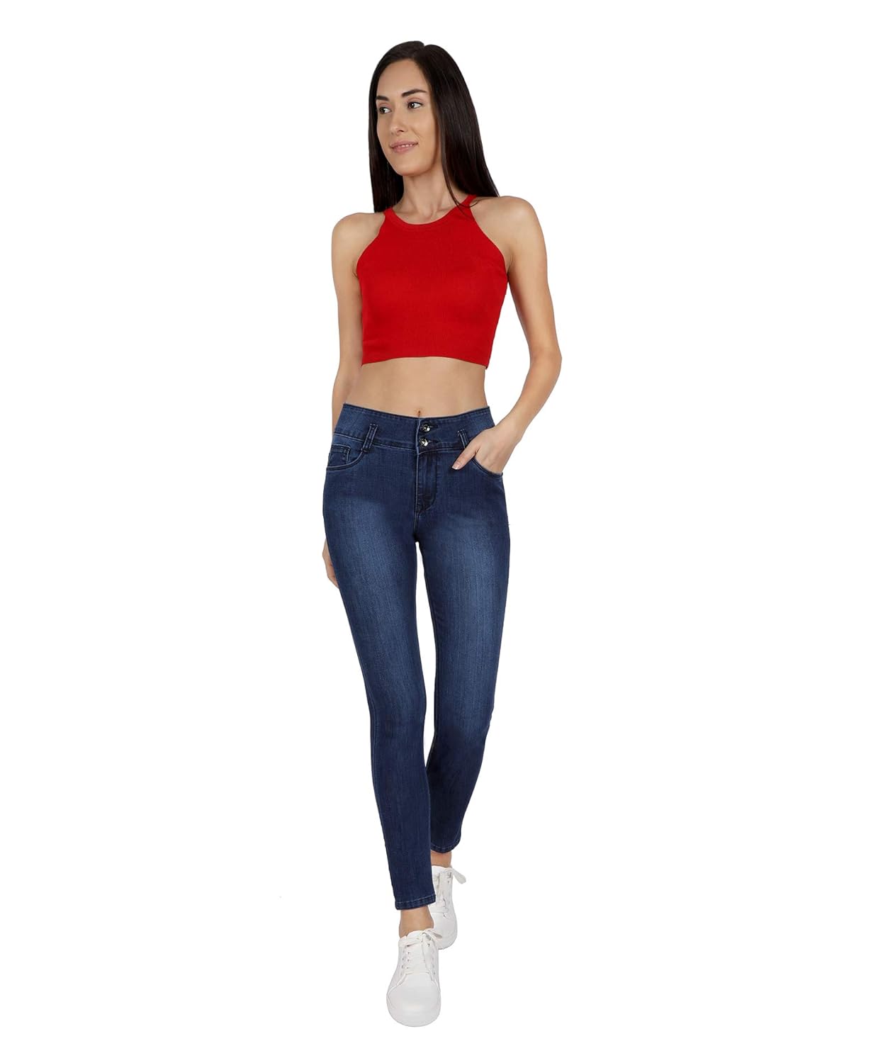 dark blue skinny high waisted jeans