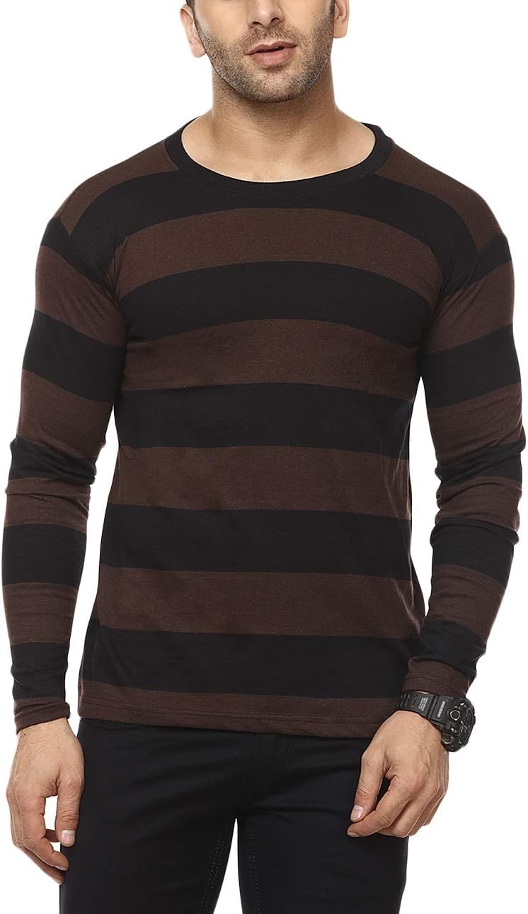 Cenizas Men's Full Sleeves Round Neck Striped Casual Tshirt/T-Shirt