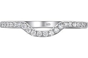 Newshe Jewellery Moissanite Curved Wedding Bands for Her Stacking Eternity Rings 925 Sterling Silver Wishbone Size