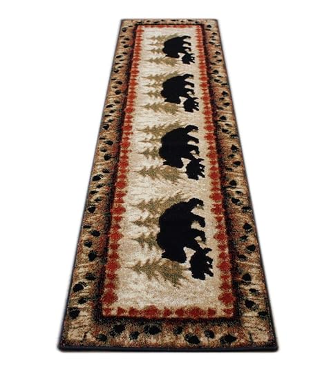 Amazon Com Masada Rugs Cabin Lodge Area Rug Bear And Cub Scene