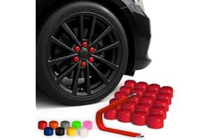 Automotivated Aftermarket ColorLugs Vinyl BoltCap Cover | Red | Flexible Fit Bolt Lug Nut Cap | Fits 19 mm | Pack of 20 | Includes Deluxe Extractor | Made in The USA