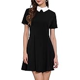 Allegra K Women's Short Sleeve Halloween Dresses Peter Pan Collar Casual Flare Skater Mini Vintage Dress 2025