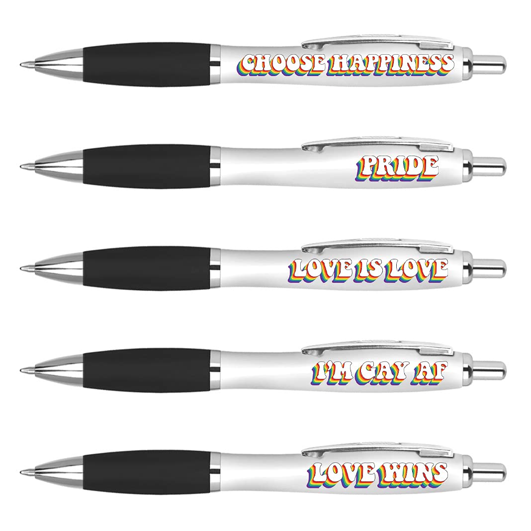 DV DESIGN 5 x Pride Pens - LGBTQ Gay Lesbian Love Rainbow Happiness Quotes Gift #75734