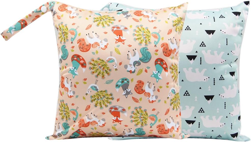 Minuya Baby Diaper Bag Waterproof Zipper Bag Machine Washable Reusable Baby Cloth Wet Bag for Traveling, Swimwear, Wet or Dry Clothes Storage Bag, Yoga, Gym Bag, Hanging Diaper Organizer 2Pcs/Pack