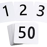 50Pcs Table Numbers 1-50, 3.7x4 Inch Plastic Table Numbers Place Cards | Double Sided Table Number Cards, White with Bold Black Numbers - for Wedding Reception Restaurant