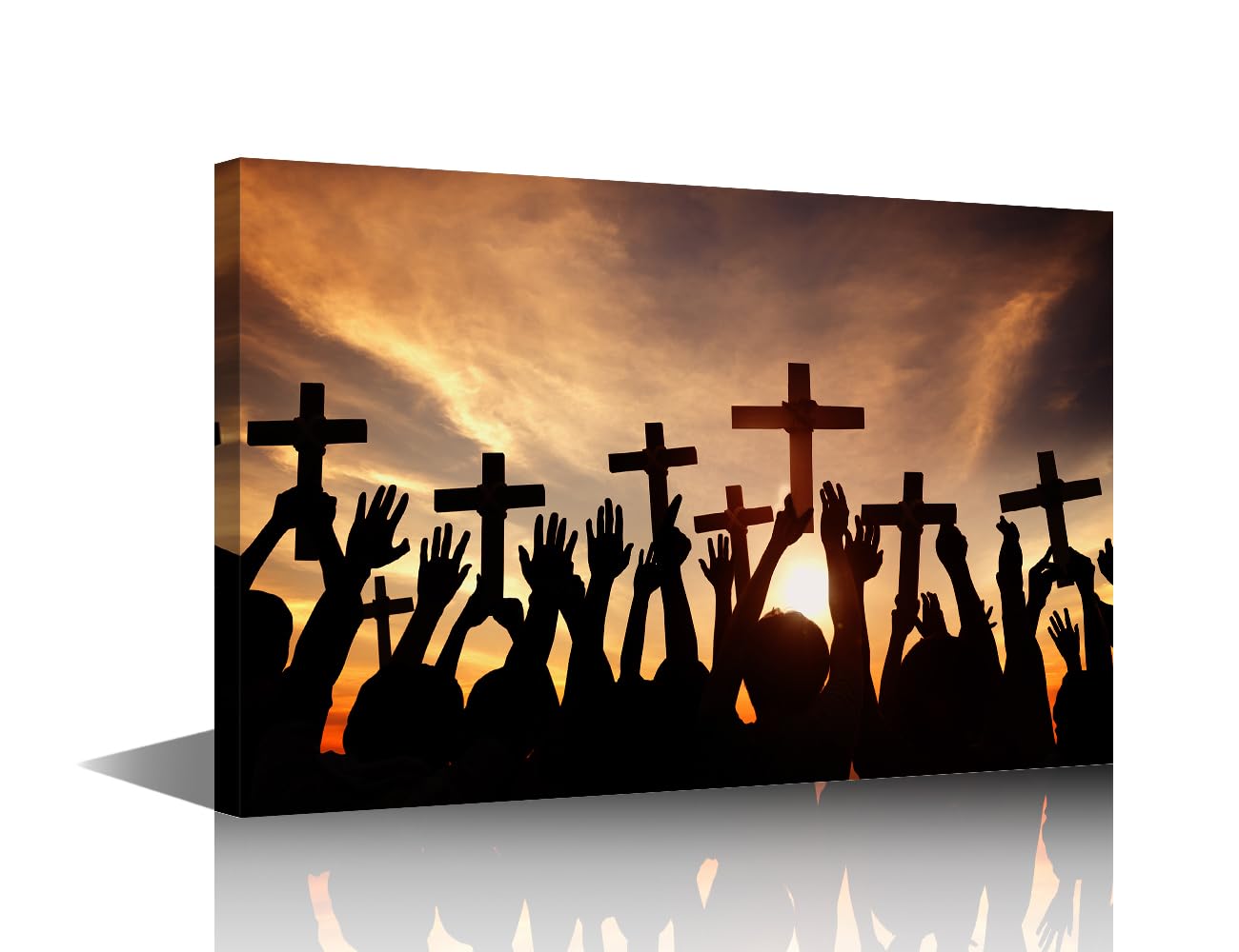 TISHIRON Wall Art for Living Room Christian Bedroom Wall Decor Sunset Wall Paintings for Office Hand of God Print On Canvas Jesus Christ Modern Artwork Stretched and Framed Ready to Hang, 16" Wx24 H