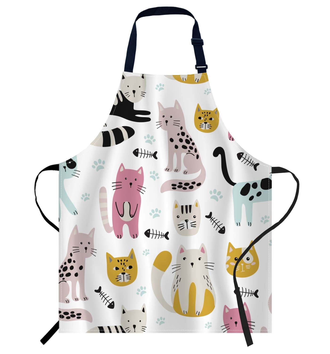 Smooffly Cute Cats Apron Adjustable Apron Cooking Kitchen Chef Women Men Aprons for Home Kitchen, Restaurant, Coffee House, Baking Gardening BBQ